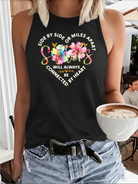 Tops - Sisters Floral Graphic Tank Top - Black